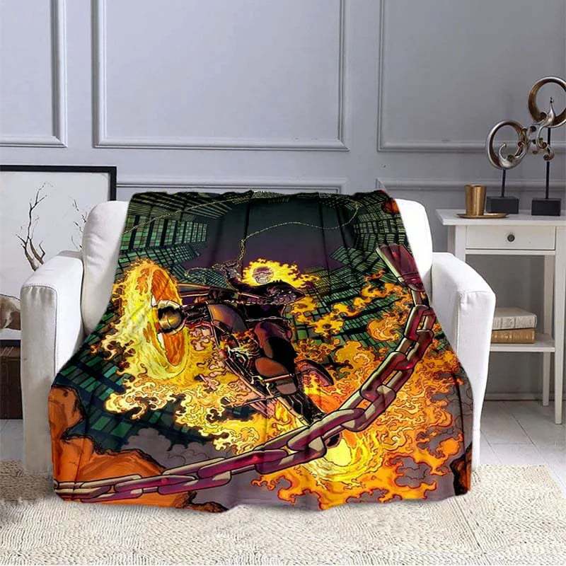 Flame Skeleton Motorcycle digital-printed polyester Bedroom velvet flannel cover blanket Fleece soft cover blankets for beds