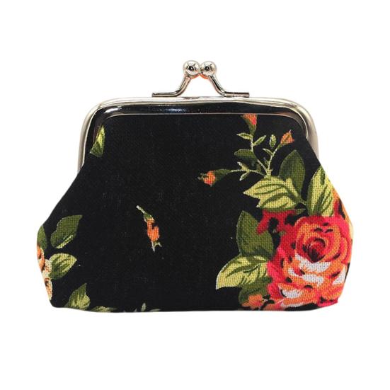 Blumen Canvas Kleine Münzbörse für Damen, Vintage Kiss-lock Kleingeldbörse, Mini Geldbörse für Kreditkarte, Lippenstift