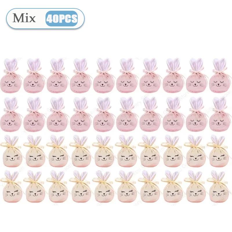 1-40 Stück Hasentüten mit Hasenohren Weiche Samt-Geschenktüten Niedliches Hasenlächeln Perfekt für Zucker Süßigkeiten Osterdekoration und Geschenkverpackung