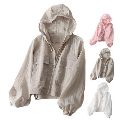 Damen Sonnenschutz Kurze Jacken Reißverschluss Athletischer Workout Hoodie Mantel Langarm Sonnenschutzkleidung zum Laufen Wandern Radfahren Reisen