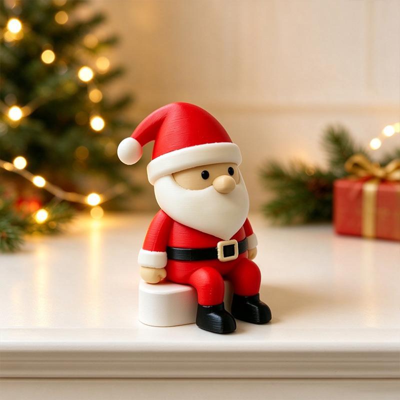 2Pcs Cute Sitting Christmas Decoration Christmas Santa Claus Figurines For Shelf Mantel Table Desk Home Office Holiday Decor