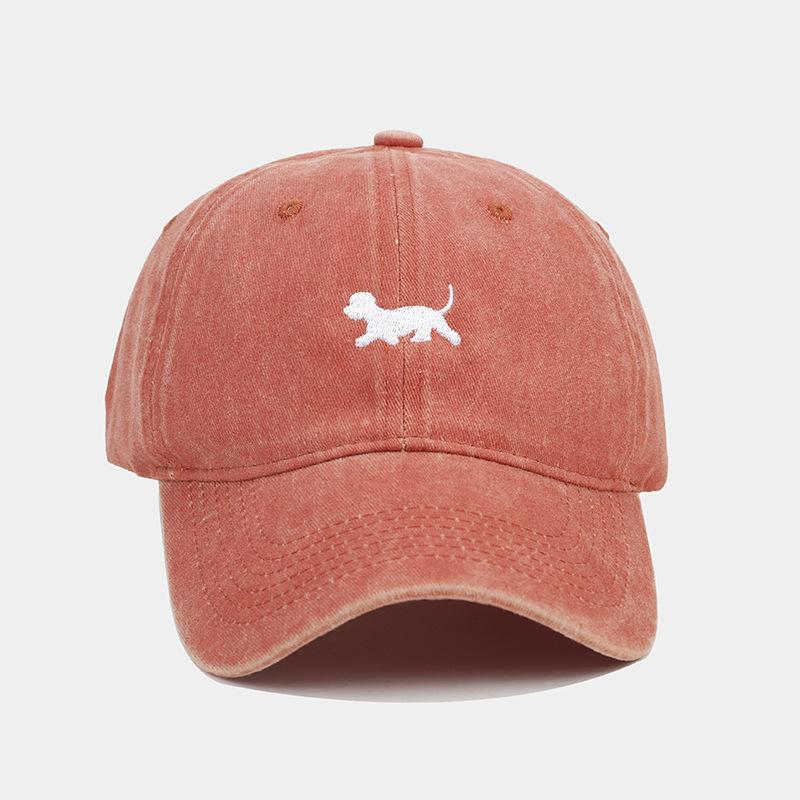New washed and old retro baseball cap female curved brim puppy embroidered cap male personalized fashion hat