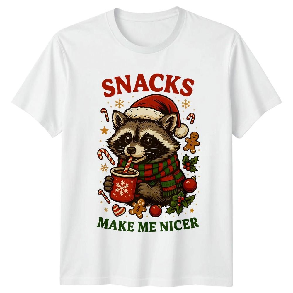 Snacks Make Me Nicer Raccoon Christmas Holidays Unisexs TShirt Unisexs Graphic Tee S