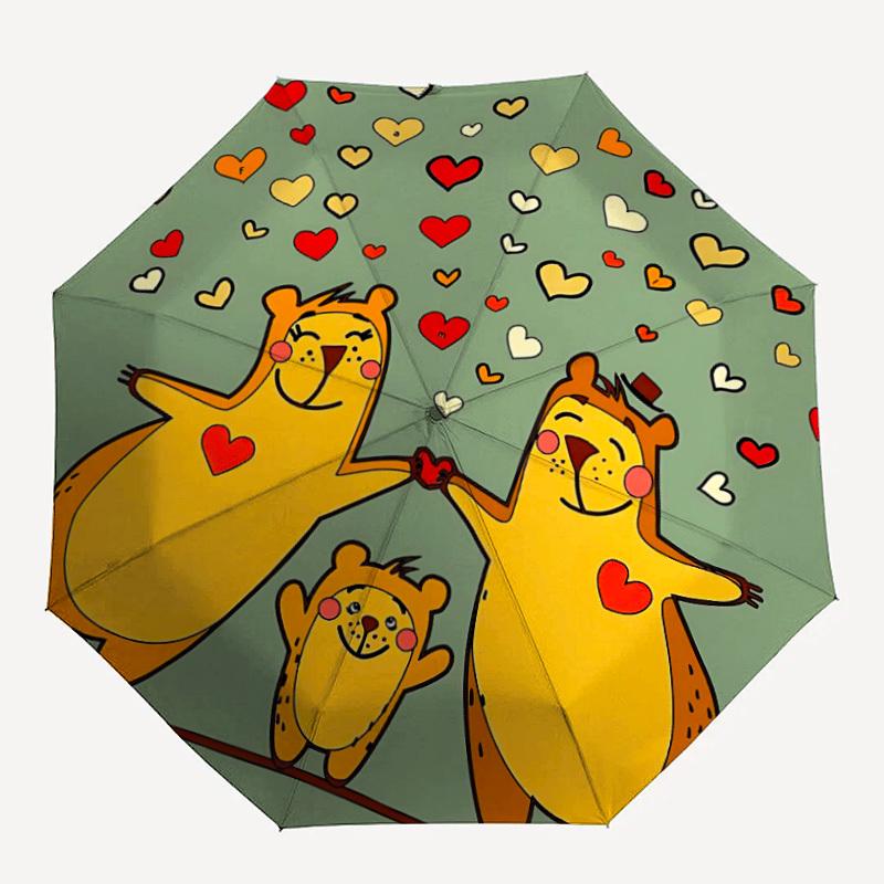 1pc Love Family Cartoon Automatic Open/Close Umbrella with Folding feature Compact Travel Umbrella, Lightweight design, for Commuting038