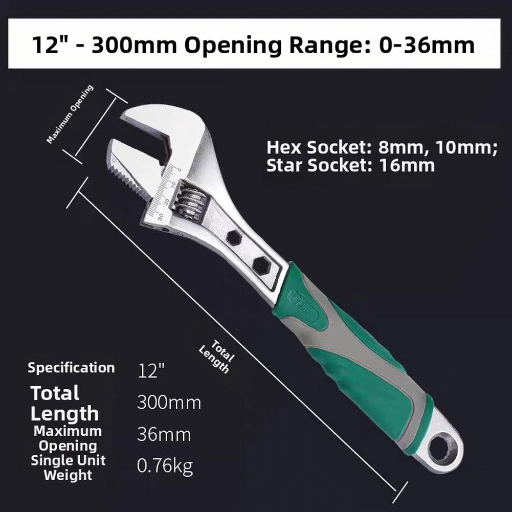 1pc Adjustable Jaw Wrench Set 8/10/12 Inch Chrome Vanadium Steel Multifunctional Hexagon Plum Blossom Openings Head Wrench