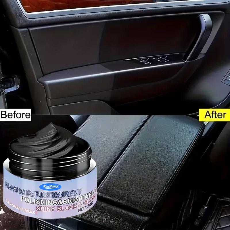 Plastic Refurbishment Polish Paste 30g, Car Interior Dashboard Trim Restorer Wax, Deep Black Shine & UV Protection for Faded Bumper Door Panels