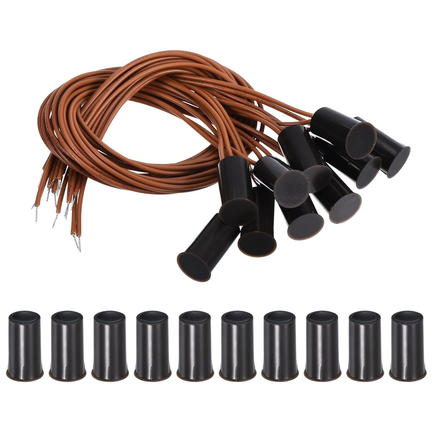 PATIKIL Magnetic Reed Switch, 10 Pack NC Ring Alarm Contact Sensor Wired Recessed Door Sensor Window Contact Switch for Alarm System, Brown