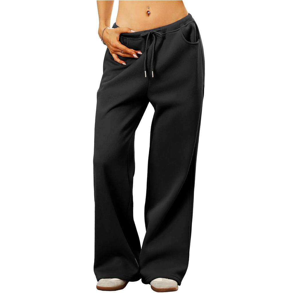 Womens Wide Leg Fleece Lined Sweatpants  Low Waist Drawstring Baggy Cotton Pants With Pockets Warm And Cozy