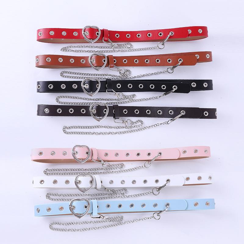 Strictly Selected Dongdaemun Chain Decorative Women'S Love Buckle Belt Casual Hanging Chain Full Hole Corn Buckle Belt Women