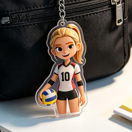 Hängender Schlüsselanhänger Anhänger Acryl Volleyball Mädchen Schlüsselanhänger, Cartoon Spieler Auto Schlüssel Leichtes Charm-Ring, Schultaschen Rucksäcke Geldbörsen Sport