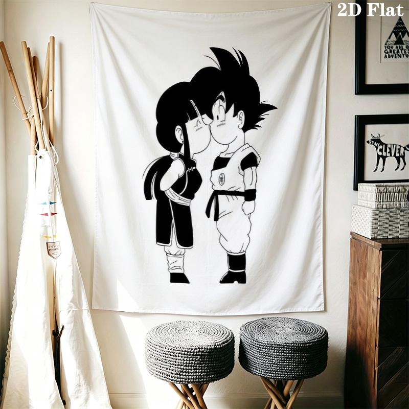 Cute Cartoon Son Goku Wall Tapestry Aesthetic Wall Hanging Printed Fabric Blanket Decorative Tapestries For Bedroom Living Room Home Decor