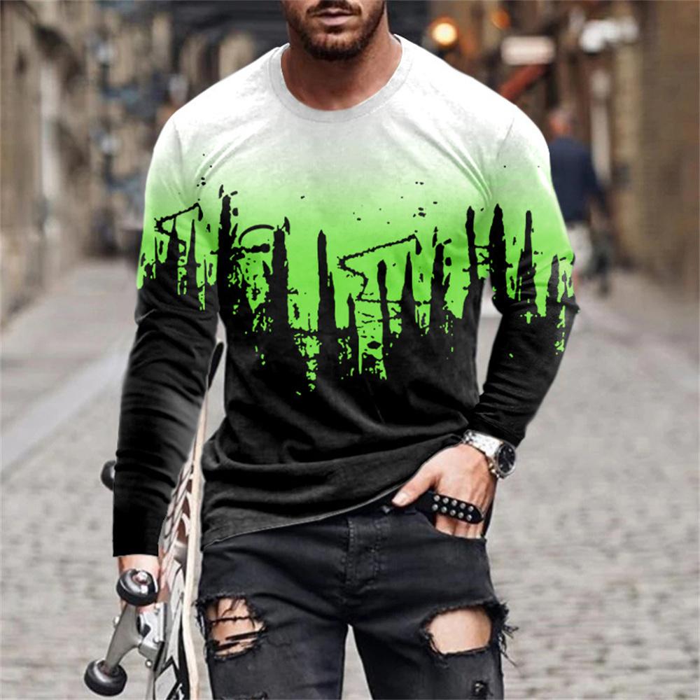 Retro Graffiti 3D-Druck Sommer Herren Rundhals-T-Shirt Lässiges Langarm-T-Shirt Übergroßer Pullover Modetrend Herrenbekleidung