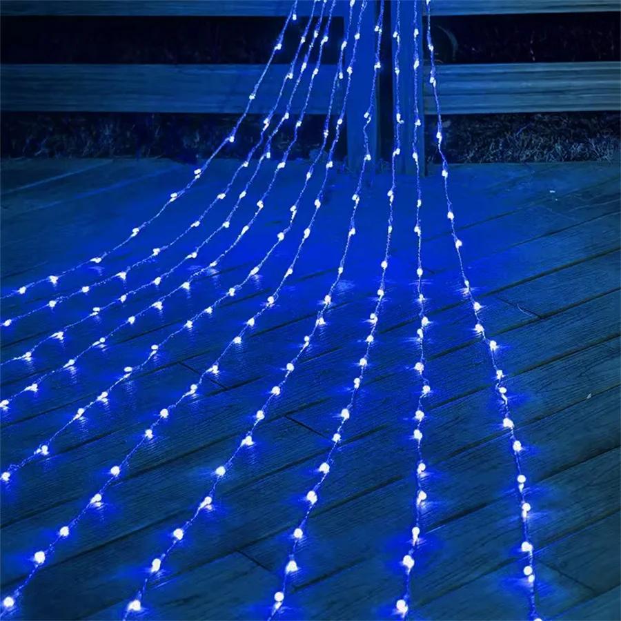 

Гирлянда Водопад Метеоритный дождь Дождь Роса Рождественская Гирлянда Водопад Занавес Гирлянда Световой Эффект Снегопада Сосульки Для Свадебной Вечеринки Деко 3X2M 240LEDS&110V US Plug синий