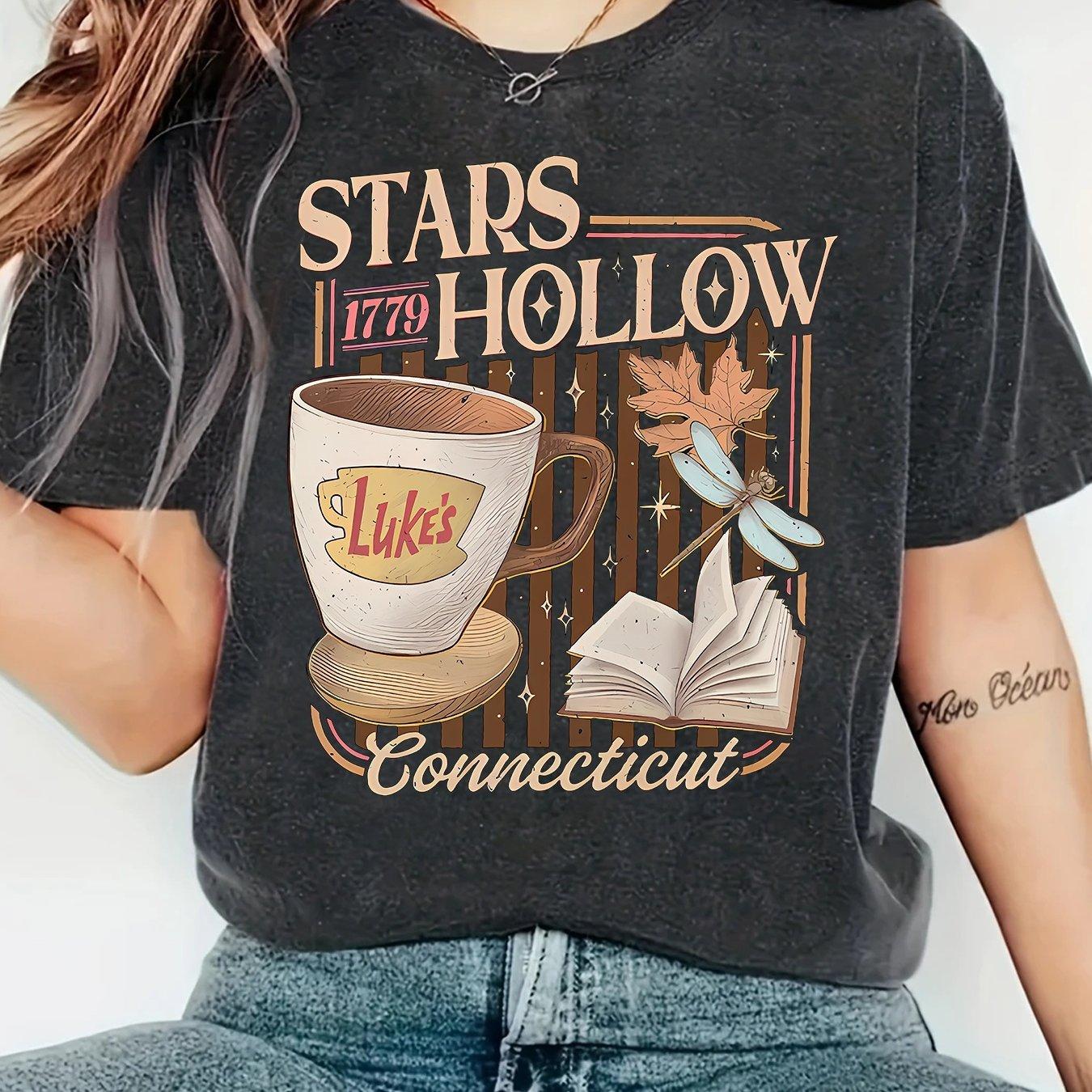 Womens Stars Hollow Lukes Cafe TShirt Gilmore TV Show Top Lukes Diner Cup Print Casual Short Sleeve Blouse for Spring Summer S