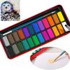 New 24 Colors Artist Solid Watercolor Pigments Tablet With Paint Brush Metal Box