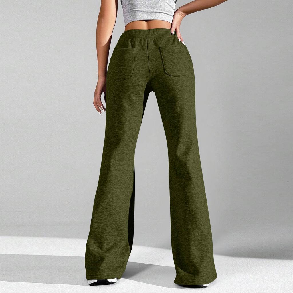 Ladies Fashion Loose Draw String Waist Solid Color Cargo Pants Leisure Flares