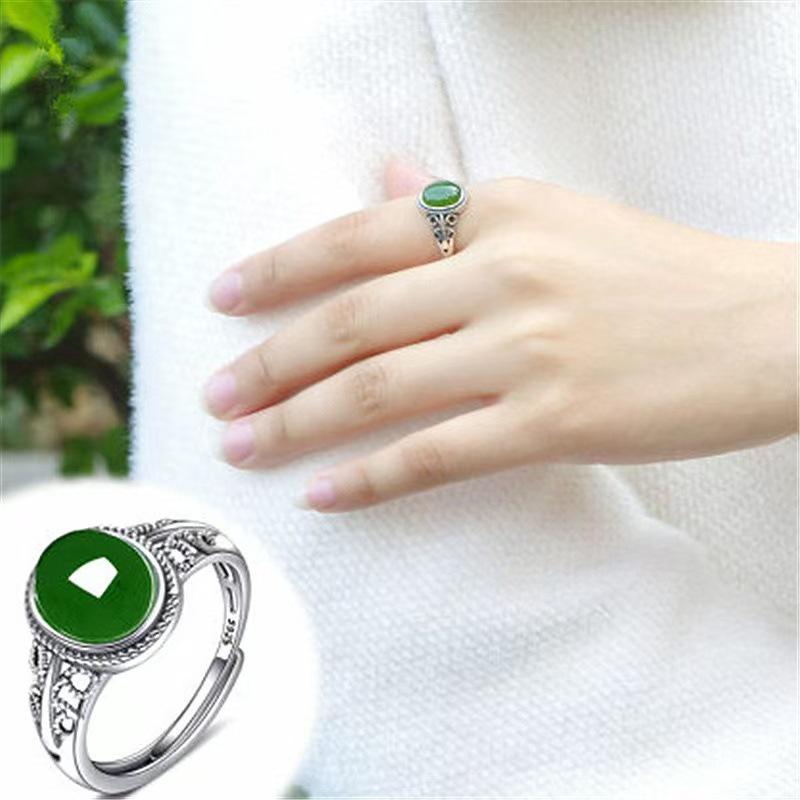 Vintage Faux Hetian Jade Ring with Spinach Green Chalcedony