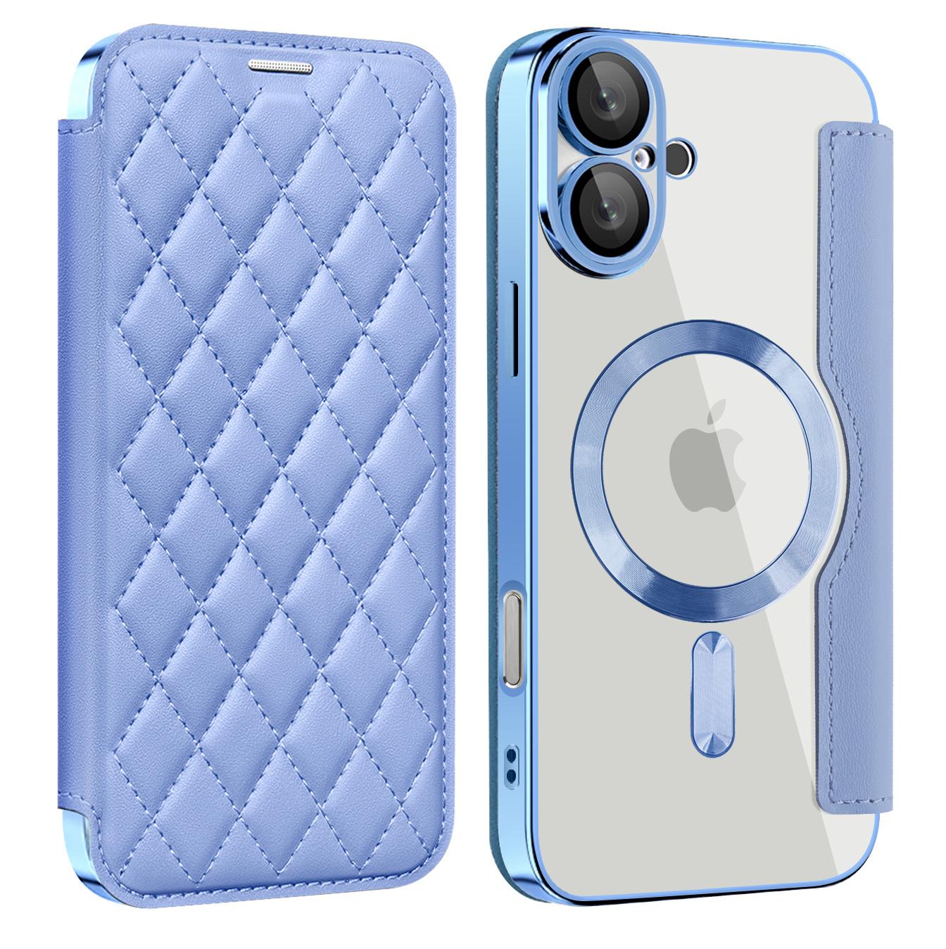 

Для серии iPhone 11 12 13 14 15 16. Кожаный чехол Yadun Small Fragrance - Слоты для карт с RFID-блокировкой и поддержка беспроводной зарядки iPhone 16e светло-синий