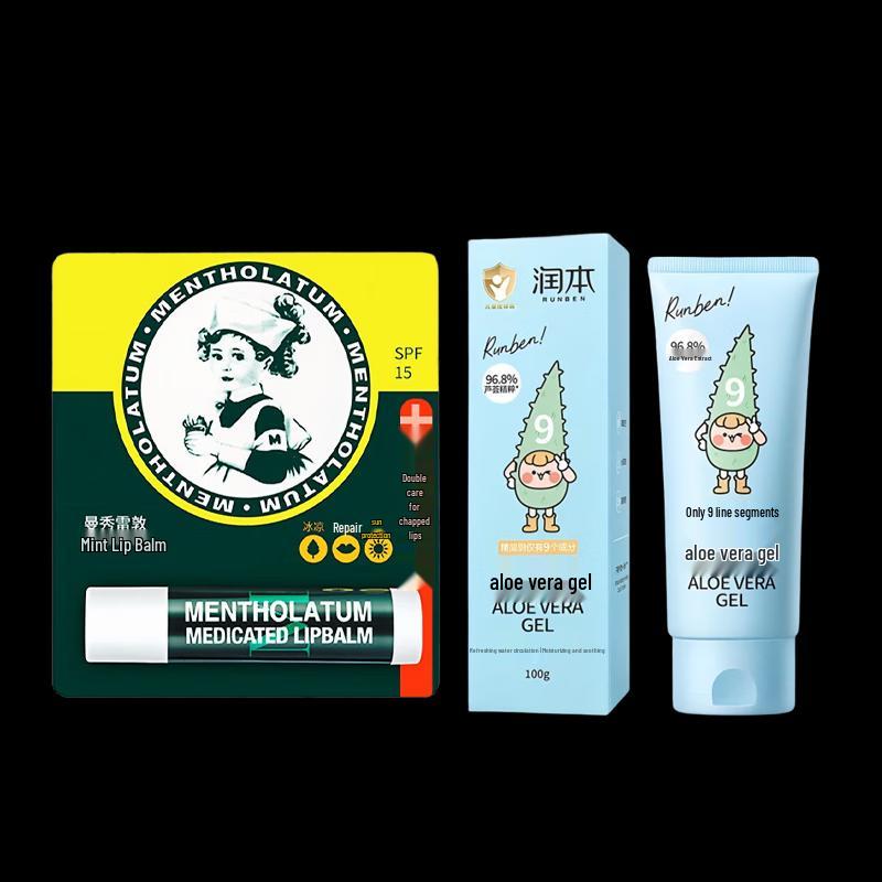 Mentholatum Classic Mint Lip Balm & Runben Aloe Vera Gel Set