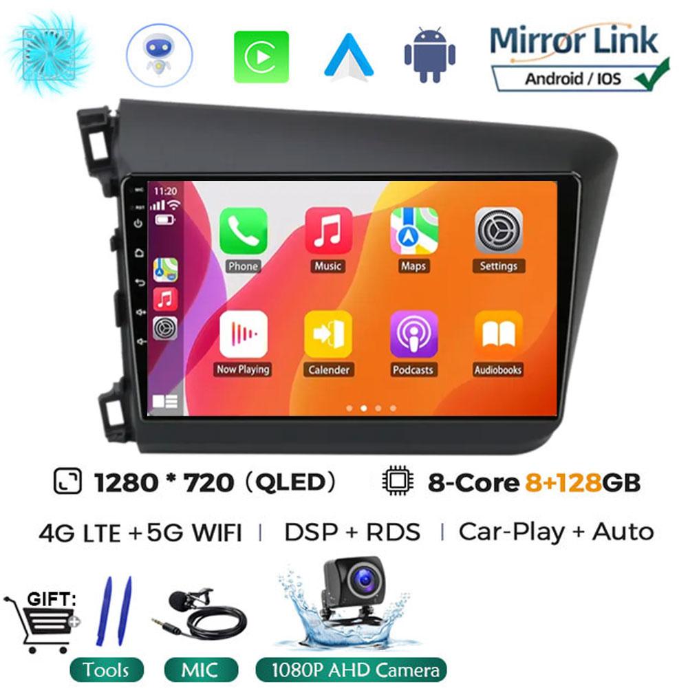 9" 2 Din Android 14 Car Radio for Honda Civic 2012 2013 2014 2015 Multimedia Player 2din Carplay Stereo GPS DVD Head Unit NO DVD