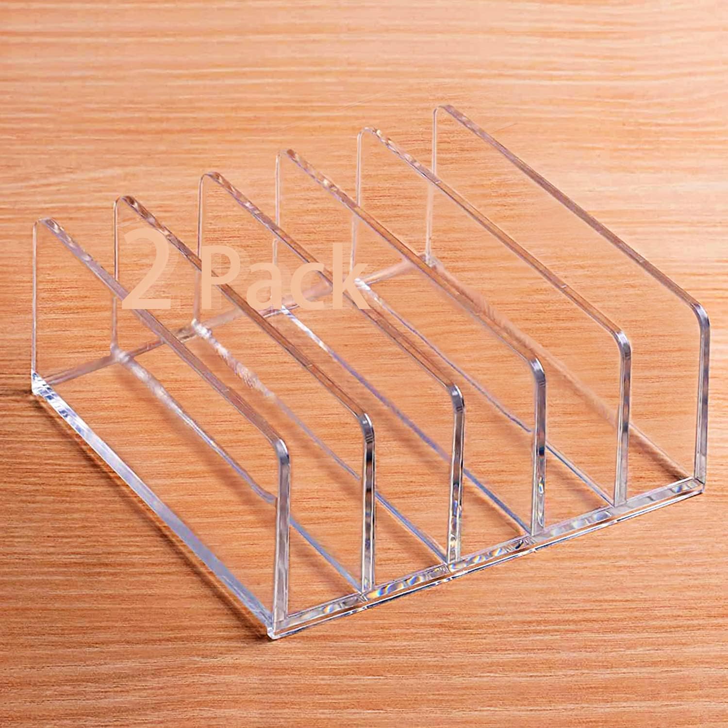 Acrylic Mail Organizer for Sorting Mail, Business Card 2Pack, 5 Slots Mail Holder for Desktop Shelf, Acrylic Mail Sorter for Desk Organzier, Clear