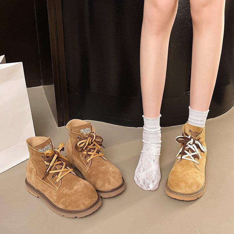 Outdoor tourism thick-soled Martin boots women's 2025 autumn new British style retro casual short boots rhubarb boots children