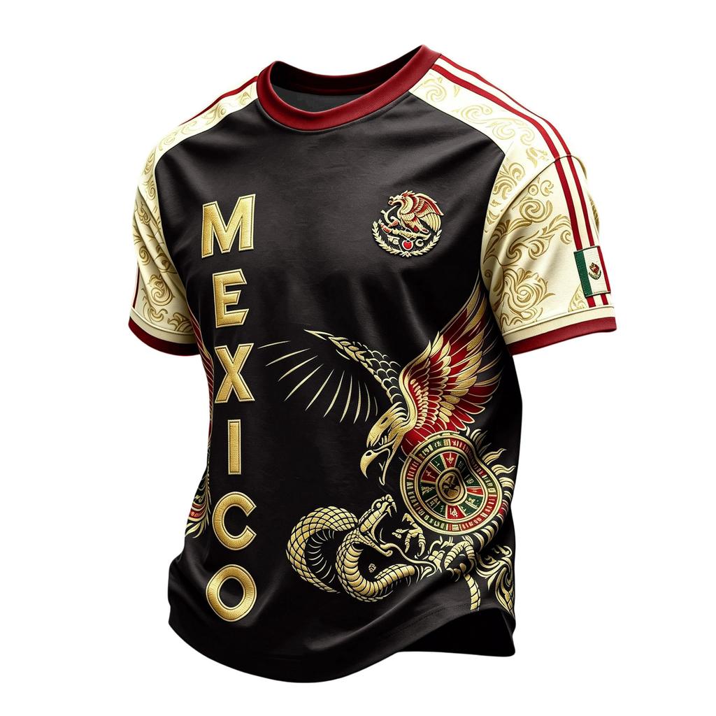 Men's Mexico Soccer Print Short Sleeve T-Shirt Casual Graphic Tee