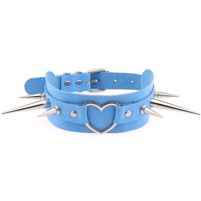 1Pc Punk Women Harajuku Heart Religion Cross PU Leather Choker Necklaces Punk Gothic Spike Rivet Collares Bell Torques Jewelry