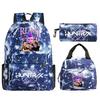 Primary and secondary school students schoolbag three-piece set, animation cartoon personalized printing backpack, casual pencil bag, meal bag