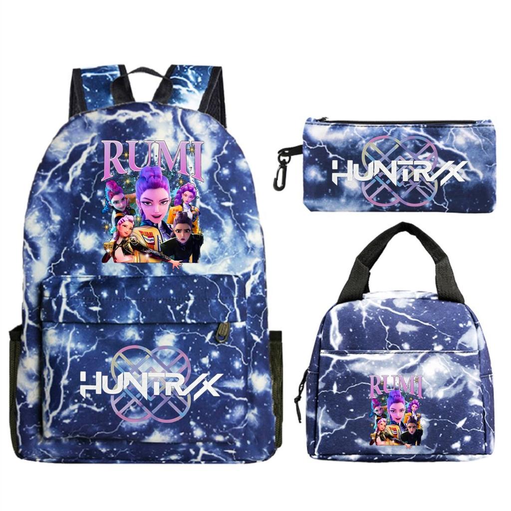 Primary and secondary school students schoolbag three-piece set, animation cartoon personalized printing backpack, casual pencil bag, meal bag