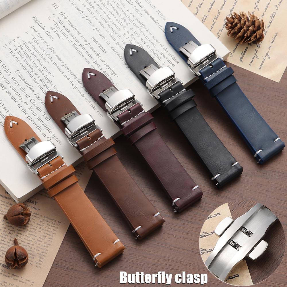 Quick Release Stitching Cowhide Strap for Omega 18 20 22mm Wrist Bracelet for Seiko Vintage Leather Watch Band Butterfly Buckle