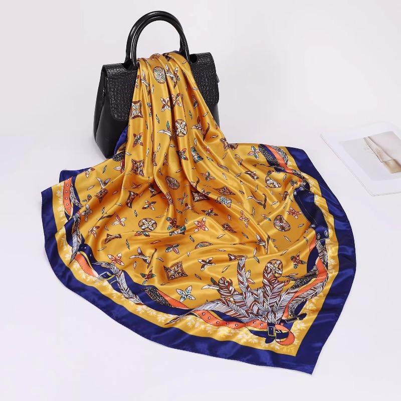 New 90 * CM Satin Square Scarf, Women's Headscarf, Scarf CO Contrasting Color Shawl Striped Simple Model