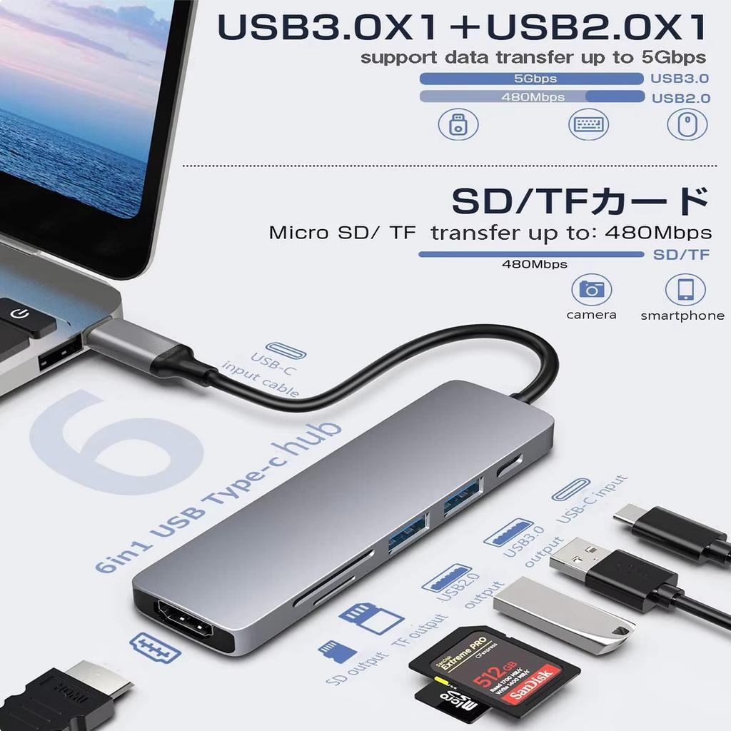 6 in 1 USB-C HUB Type-c HUB USB-C to USB 3.0 HDMI-Compatible Dock for MacBook Pro for Nintendo Switch USB-C Type-C 3.0 Splitter