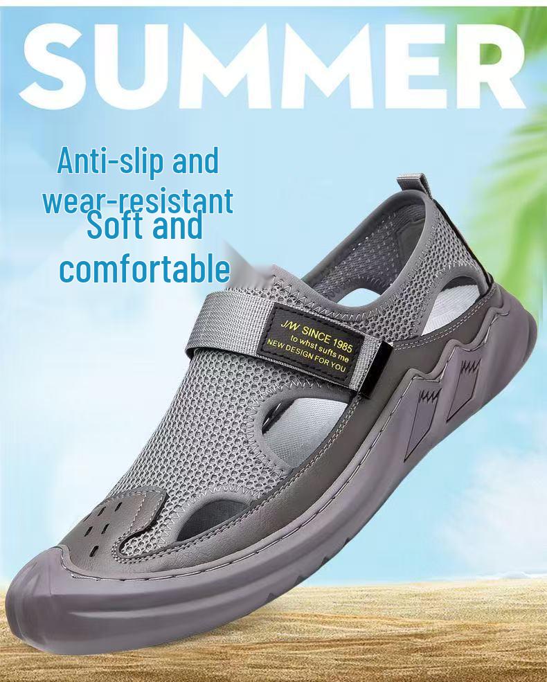 

Дышащие спортивные сетчатые кеды: Мужские сандалии из мягкой кожи, универсальная молодежная мода, удобные нескользящие сандалии 42 серый