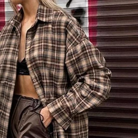 2024 Women's European Retro Plaid Long Shirt - Loose Fit
