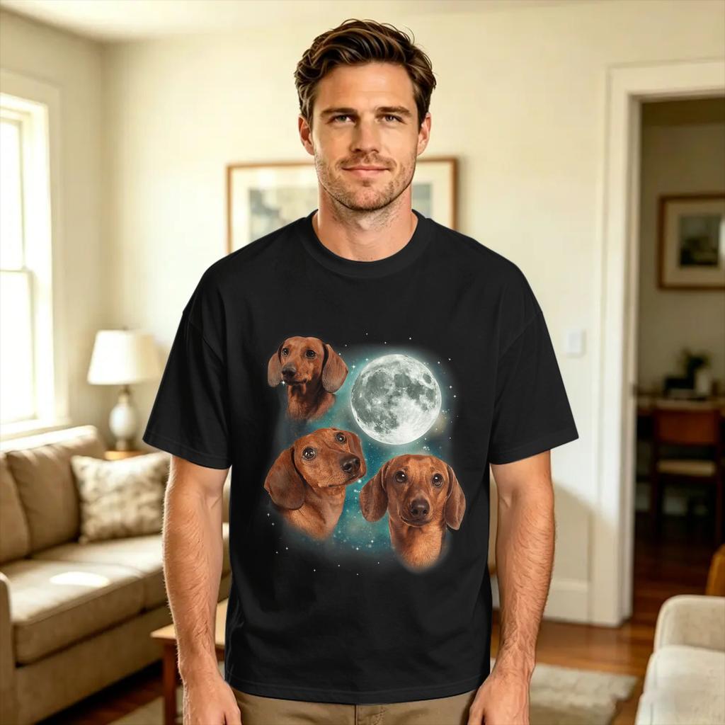 Vintage Dachshund Howling To The Moon 90s Retro Animals T Shirt Summer 100 Cotton T Shirts For Unisex Design Tshirt Short Sleeve