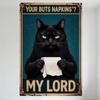 Vintage Rustic Distressed Teal Cat Holding Napkins Metal Sign 'YOUR BUTS NAPKINS' 'MY LORD' with Rusted Border Wall Decor for Ho