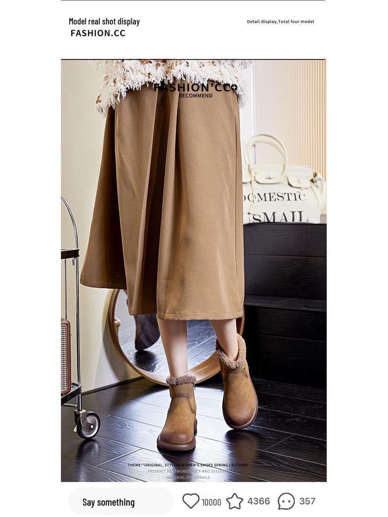 Women's Waterproof Leather Ankle Boots - Lambswool Lined Winter Snow Boots