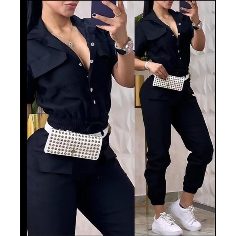 QICED Moda Donna Casual Tinta Unita Stampa Estate Primavera Manica Corta Bretelle Pantaloni Tute & Rompers