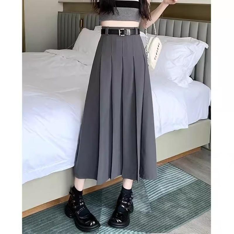 

[Бесплатный пояс] Юбка-трапеция с высокой талией и складками - Весна/Лето, студенческая форма JK, корейский и японский стиль M