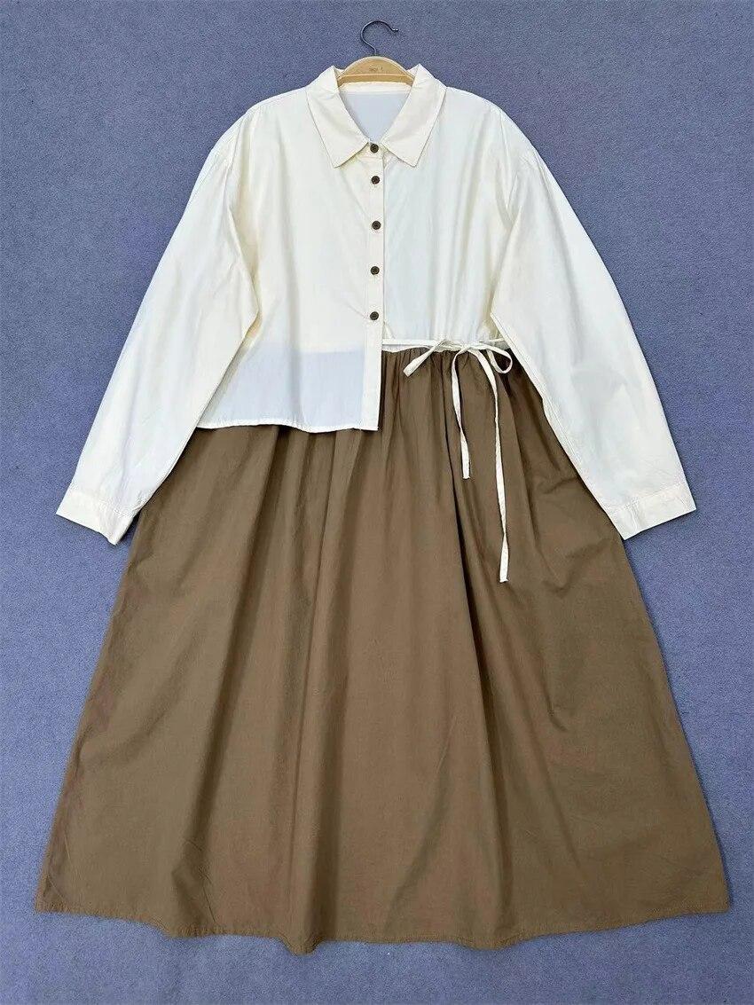 

Johnature весеннее японское хлопковое свободное платье из двух предметов для женщин, лесные женские повседневные платья на шнуровке в стиле пэчворк One Size хаки