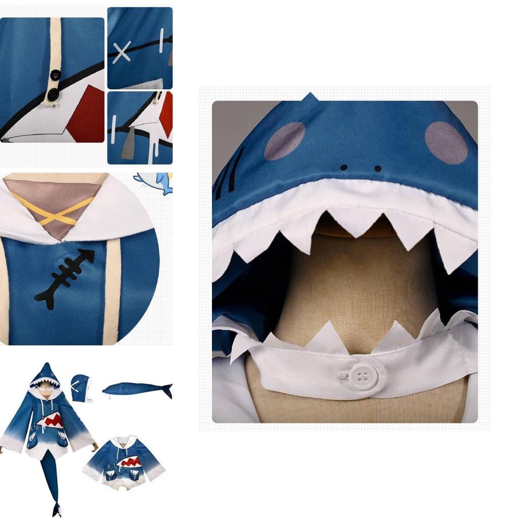 Holen Sie sich das Hololive Gawr Gura Cosplay Kostüm Haifisch Jacke Outfit Mit Fischschwanz Rollenspiel