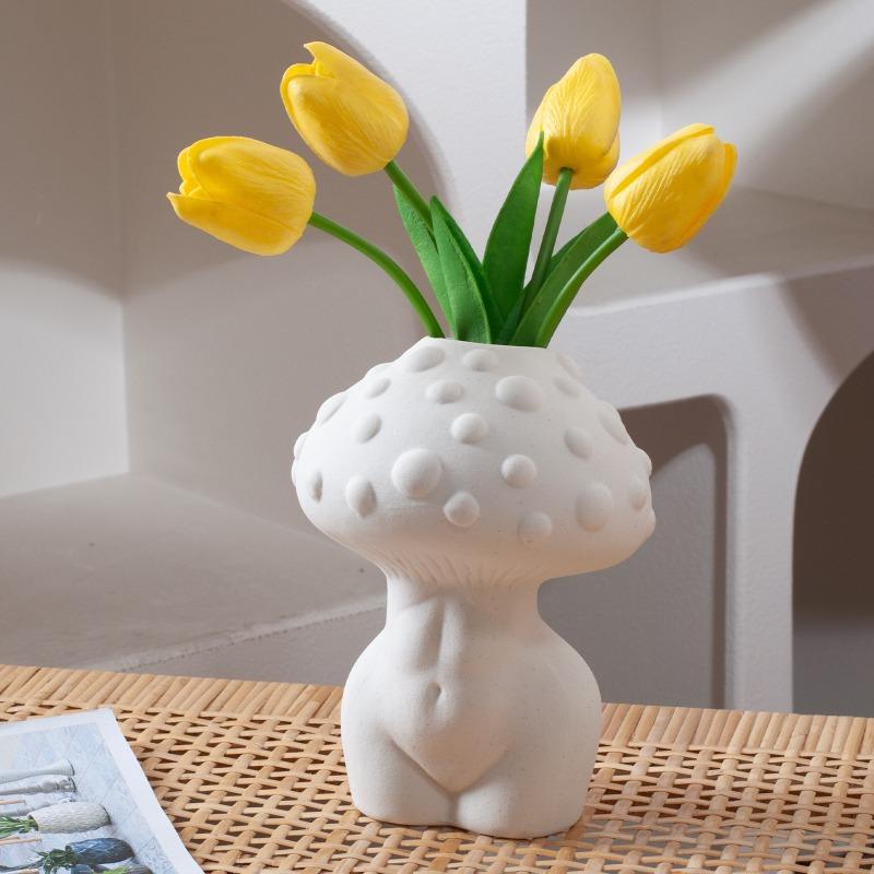 1pc Nordic Ceramic Vase Ornament with Mushroom Shaped Vase for Home Decoration Photography Props