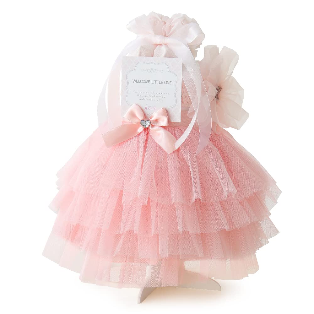 

Baby Girl Diaper Cake, Baby Shower Gift, Dress Diaper Cake with Skirt, Hairband, and Socks (Pampers Small, Pink)