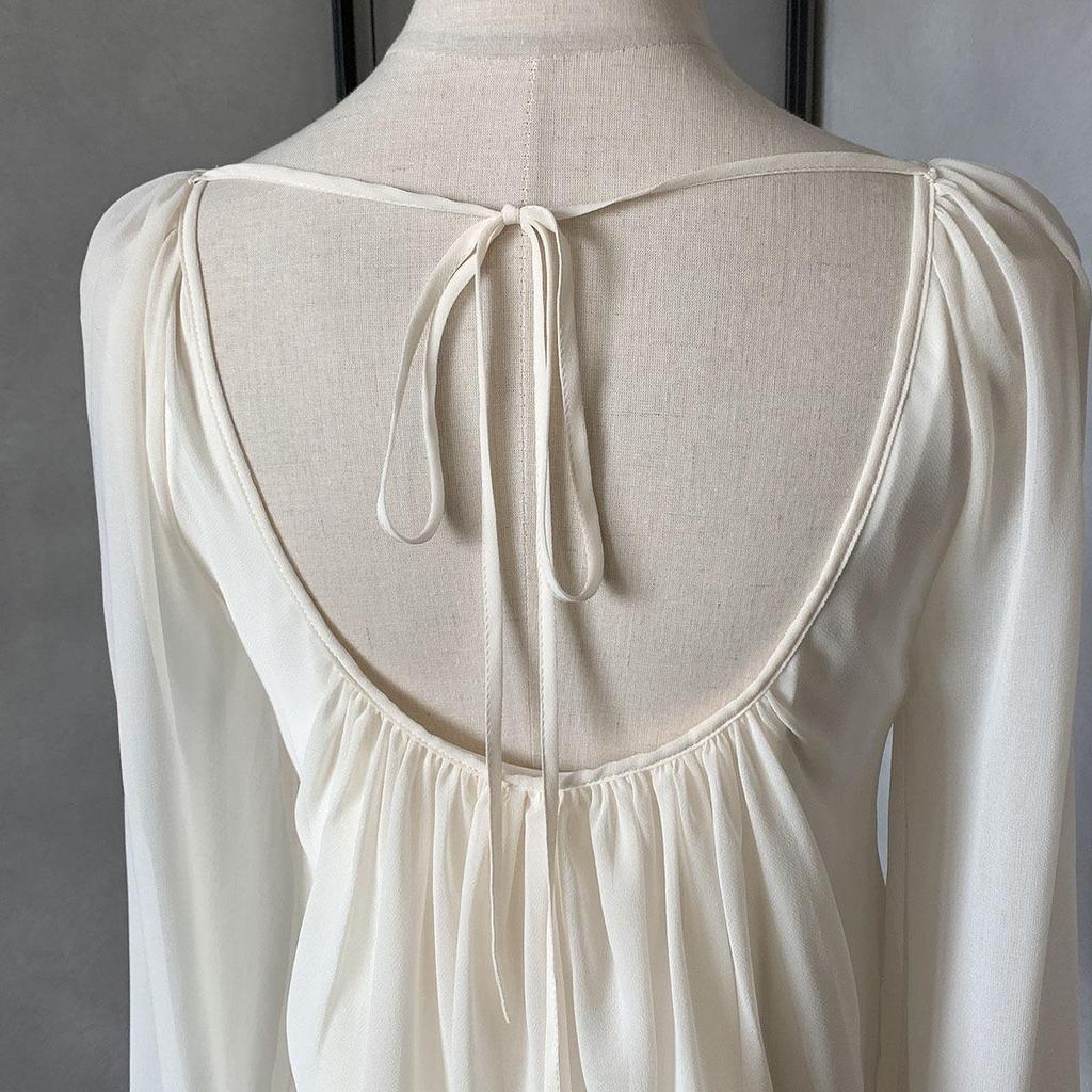 Kubiliv Delicate Beaded Sequined Backless Chiffon Tie Top