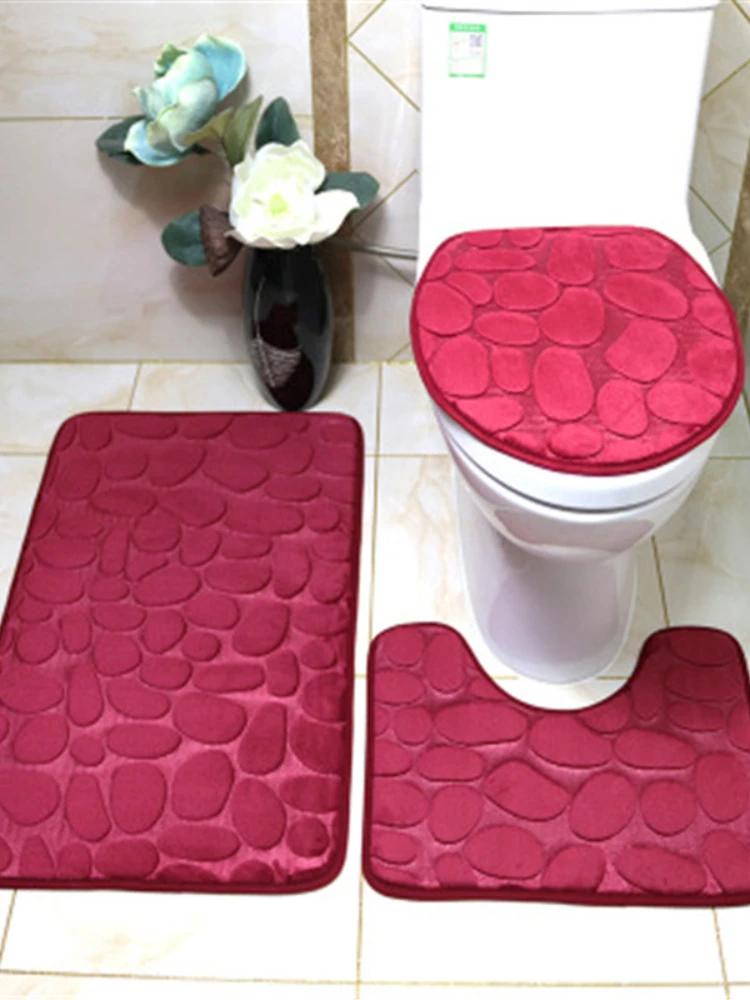 3-Piece Bathroom Rug, 2-Piece Anti-Slip Soft Bath Mat, Shower Mat Set, Toilet Cover, Floor Mat