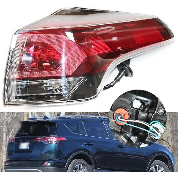 TBVECHI Tail Light, Universal Tail Lights Rear Outer Lamp with Wire Harness Fit For Toyota Rav-4 2016-2018-Red Lens Left Driver Side