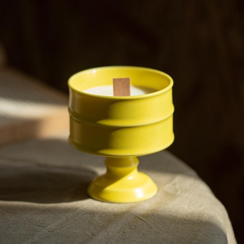 Ceramic High Footed Candle Holder Candle Empty Cup Retro and Simple Soy Wax Container Decoration Aromatherapy Ornament