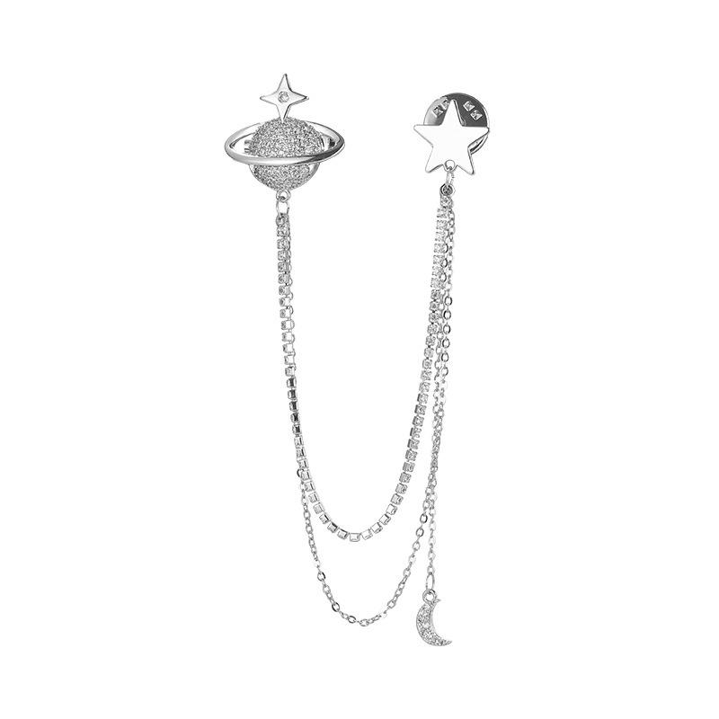 Chain Tassel Planet High-End Brooch Feminine Minimalist Suit Accessory Pin Coat Collar Pin Pendant Ornament