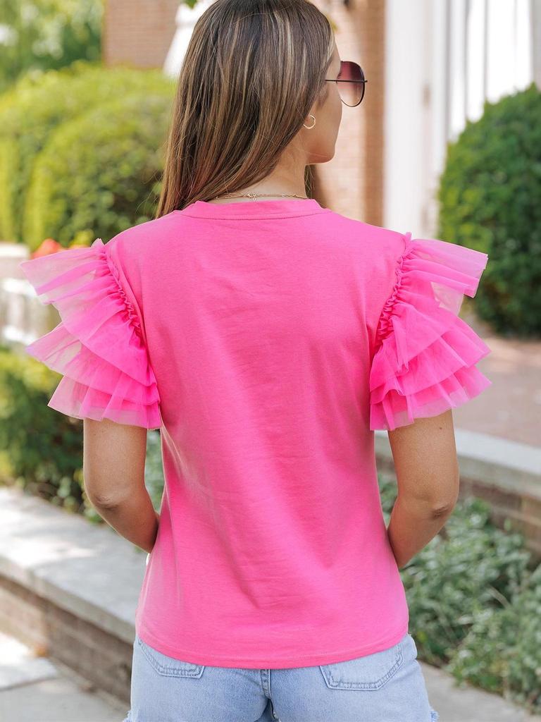 European and American Summer Gauze Ruffle Sleeve Women's Cropped T-Shirt